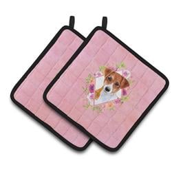 CK4156PTHD 7.5 x 7.5 in. Jack Russell Terrier No.2 Pink Flowers Pair of Pot Holders