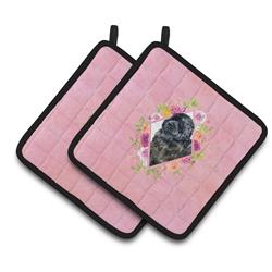 7.5 x 7.5 in. Newfoundland Pink Flowers Pair of Pot Holders