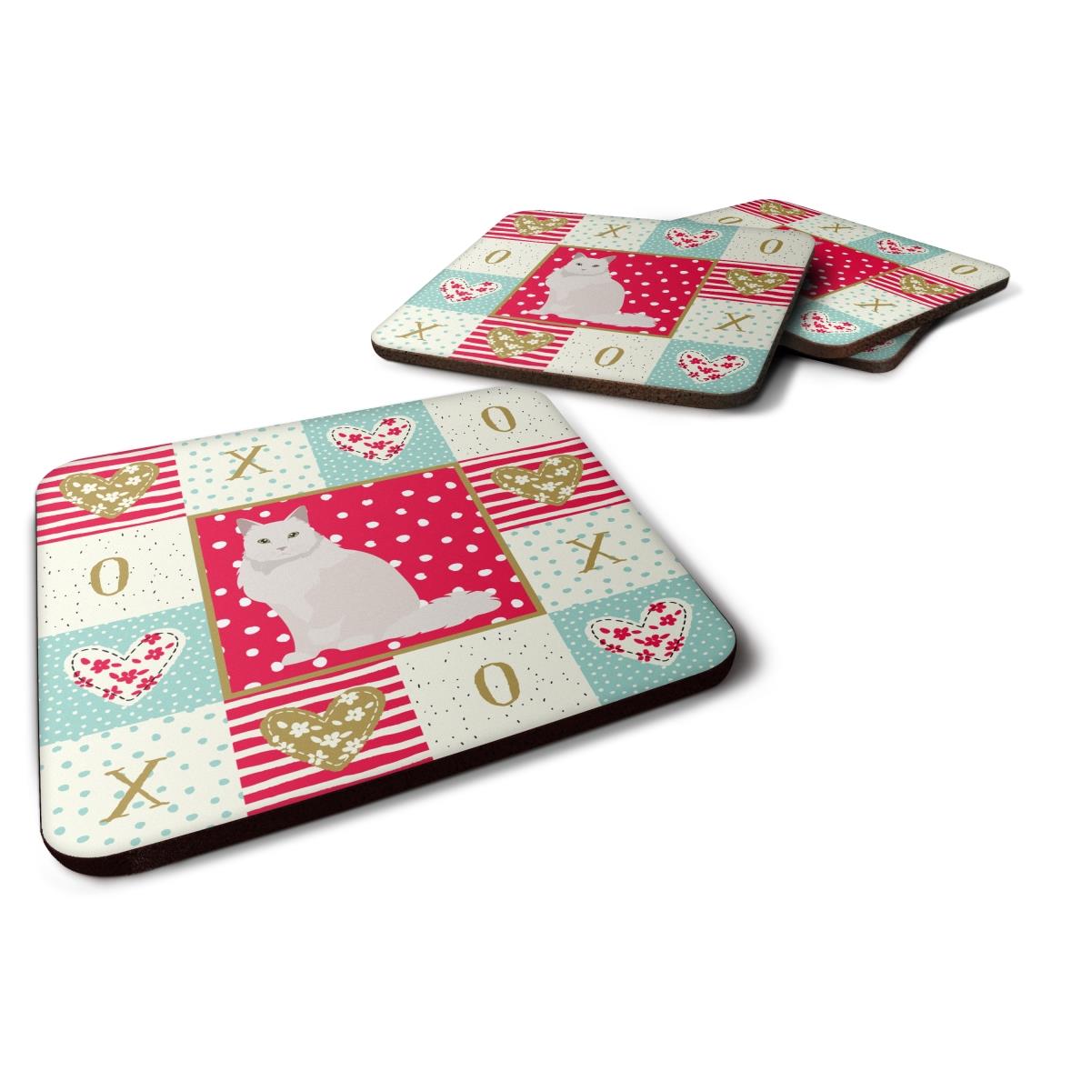 3.5 x 3.5 in. Chantilly Tiffany Cat Love Foam Coaster - Set of 4