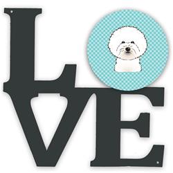 11.5 x 11.75 in. Checkerboard Blue Bichon Frise Metal Artwork Love Wall Decor