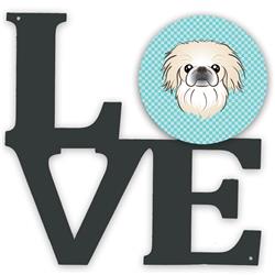 11.5 x 11.75 in. Checkerboard Blue Pekingese Metal Artwork Love Wall Decor