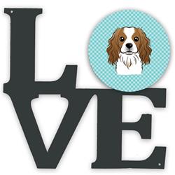 BB1162WALV 11.5 x 11.75 in. Checkerboard Blue Cavalier Spaniel Metal Artwork Love Wall Decor