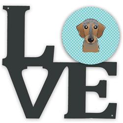 BB1171WALV 11.5 x 11.75 in. Checkerboard Blue Wirehaired Dachshund Metal Artwork Love Wall Decor