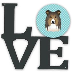 11.5 x 11.75 in. Checkerboard Blue Sheltie Metal Artwork Love Wall Decor