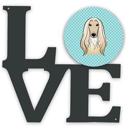 11.5 x 11.75 in. Checkerboard Blue Afghan Hound Metal Artwork Love Wall Decor