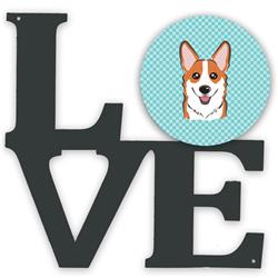 11.5 x 11.75 in. Checkerboard Blue Corgi Metal Artwork Love Wall Decor