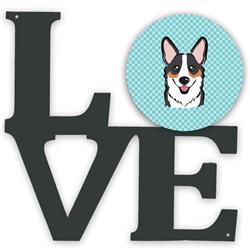 11.5 x 11.75 in. Checkerboard Blue Corgi Metal Artwork Love Wall Decor