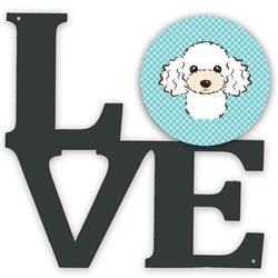 11.5 x 11.75 in. Checkerboard Blue White Poodle Metal Artwork Love Wall Decor