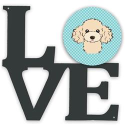 11.5 x 11.75 in. Checkerboard Blue Buff Poodle Metal Artwork Love Wall Decor