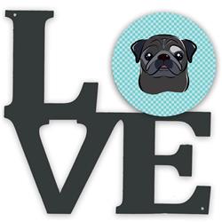 11.5 x 11.75 in. Checkerboard Blue Black Pug Metal Artwork Love Wall Decor