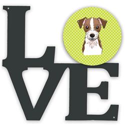BB1264WALV 11.5 x 11.75 in. Checkerboard Lime Green Jack Russell Terrier Metal Artwork Love Wall Decor