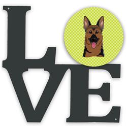 BB1273WALV 11.5 x 11.75 in. Checkerboard Lime Green German Shepherd Metal Artwork Love Wall Decor