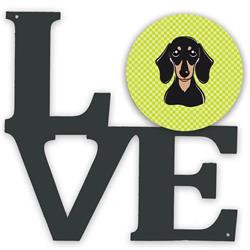 BB1277WALV 11.5 x 11.75 in. Checkerboard Lime Green Smooth Black & Tan Dachshund Metal Artwork Love Wall Decor