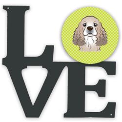 BB1278WALV 11.5 x 11.75 in. Checkerboard Lime Green Cocker Spaniel Metal Artwork Love Wall Decor
