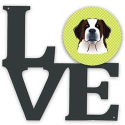 11.5 x 11.75 in. Checkerboard Lime Green Saint Bernard Metal Artwork Love Wall Decor
