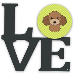 11.5 x 11.75 in. Checkerboard Lime Green Chocolate Brown Poodle Metal Artwork Love Wall Decor