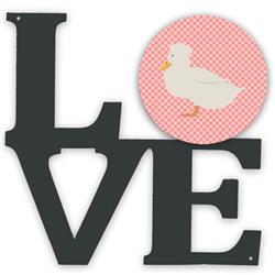 11.5 x 11.75 in. Crested Duck Pink Check Metal Artwork Love Wall Decor