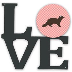 11.5 x 11.75 in. Sable Marten Pink Check Metal Artwork Love Wall Decor