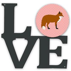 11.5 x 11.75 in. Red Fox Pink Check Metal Artwork Love Wall Decor