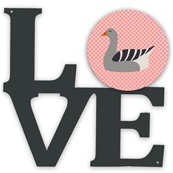 11.5 x 11.75 in. Pilgrim Goose Pink Check Metal Artwork Love Wall Decor