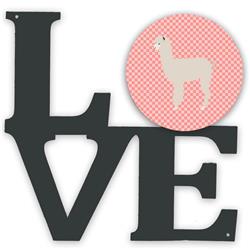 11.5 x 11.75 in. Alpaca Pink Check Metal Artwork Love Wall Decor