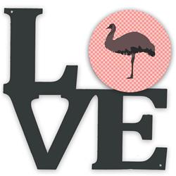 11.5 x 11.75 in. Emu Pink Check Metal Artwork Love Wall Decor