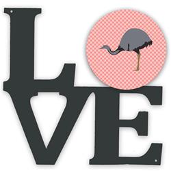11.5 x 11.75 in. Rhea Pink Check Metal Artwork Love Wall Decor