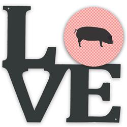 11.5 x 11.75 in. Devon Large Black Pig Pink Check Metal Artwork Love Wall Decor