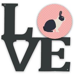 11.5 x 11.75 in. Dutch Rabbit Pink Check Metal Artwork Love Wall Decor