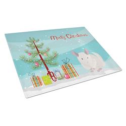 White Dominant Chinchilla Merry Christmas Glass Cutting Board - Large