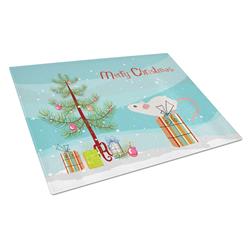 White Domestic Mouse Merry Christmas Glass Cutting Board - Large