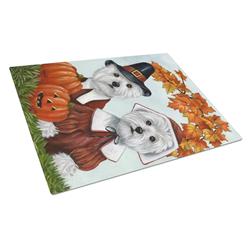 Westie Thanksgiving Pilgrims Glass Cutting Board - Large