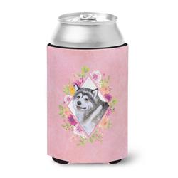 Alaskan Malamute Pink Flowers Can or Bottle Hugger