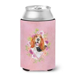 Basset Hound Pink Flowers Can or Bottle Hugger