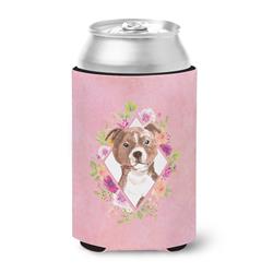 Staffie Bull Terrier Pink Flowers Can or Bottle Hugger
