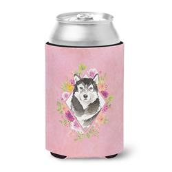 Alaskan Malamute Pink Flowers Can or Bottle Hugger