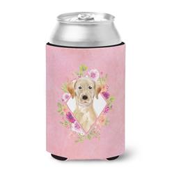 Yellow Lab Pink Flowers Can or Bottle Hugger