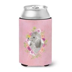 Grey Standard Poodle Pink Flowers Can or Bottle Hugger