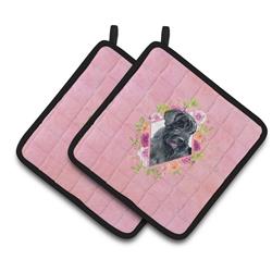 7.5 x 7.5 in. Giant Schnauzer Pink Flowers Pair of Pot Holders