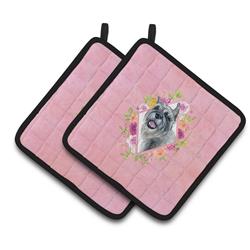 CK4179PTHD 7.5 x 7.5 in. Schnauzer Pink Flowers Pair of Pot Holders