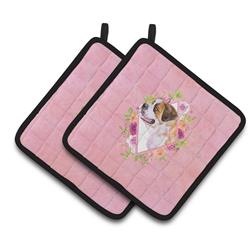 CK4186PTHD 7.5 x 7.5 in. Saint Bernard No.1 Pink Flowers Pair of Pot Holders