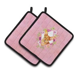 CK4190PTHD 7.5 x 7.5 in. Toy Terrier Pink Flowers Pair of Pot Holders