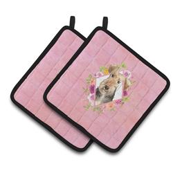 CK4204PTHD 7.5 x 7.5 in. Airedale Terrier Pink Flowers Pair of Pot Holders