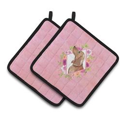 CK4207PTHD 7.5 x 7.5 in. Dachshund Pink Flowers Pair of Pot Holders