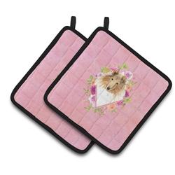 7.5 x 7.5 in. Collie Pink Flowers Pair of Pot Holders