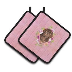 7.5 x 7.5 in. Newfoundland Pink Flowers Pair of Pot Holders