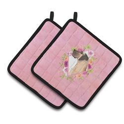 CK4234PTHD 7.5 x 7.5 in. Fawn Great Dane Pink Flowers Pair of Pot Holders