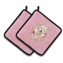 CK4236PTHD 7.5 x 7.5 in. Goldendoodle Pink Flowers Pair of Pot Holders