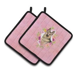 CK4237PTHD 7.5 x 7.5 in. German Shepherd Pink Flowers Pair of Pot Holders