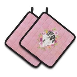 CK4239PTHD 7.5 x 7.5 in. English Pointer Pink Flowers Pair of Pot Holders